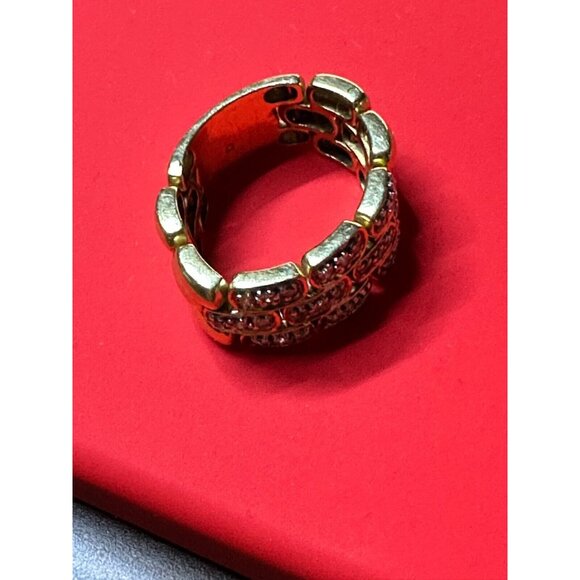 18K Yellow Gold LINK RING with zirconia Diamonds SZ -7 10.69 grams - Picture 14 of 16